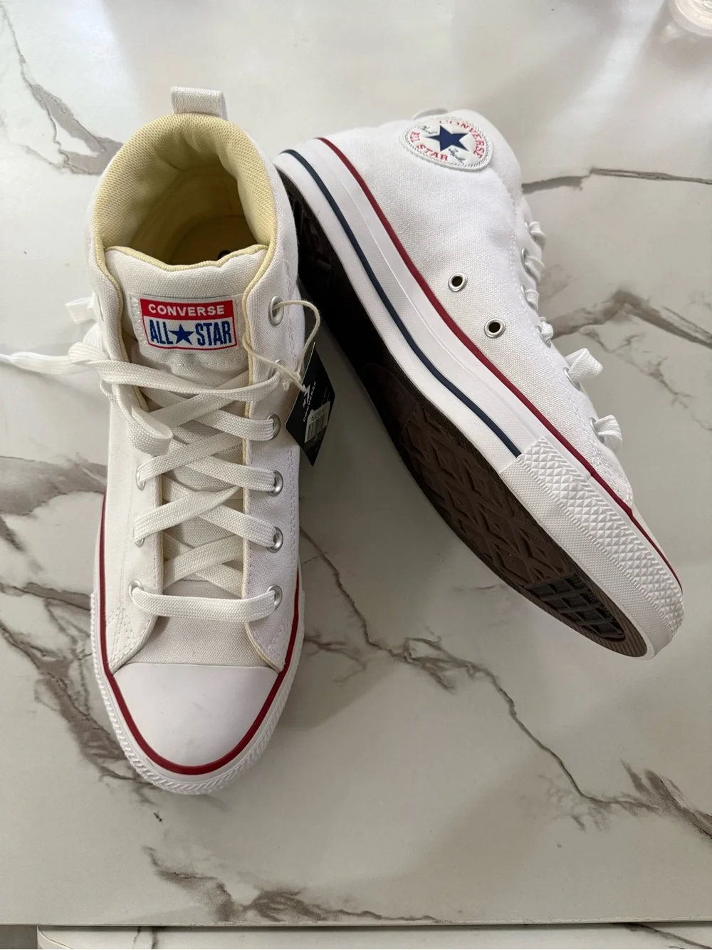 Converse Kids White High-Top Sneakers with Red & Navy Trim